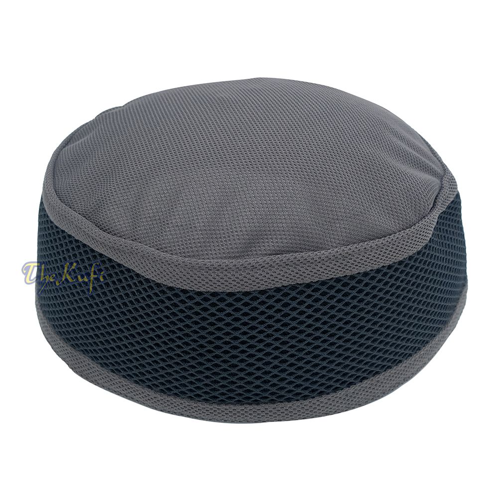 Dark Gray and Black Madun Vented Top Pliable Two-Color Round Kufi Hat
