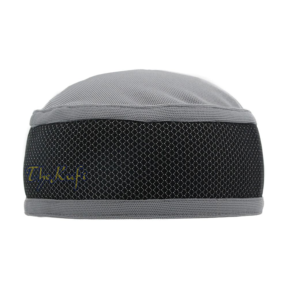 Gray and Silver Madun Vented Top Pliable Two-Color Round Kufi Hat