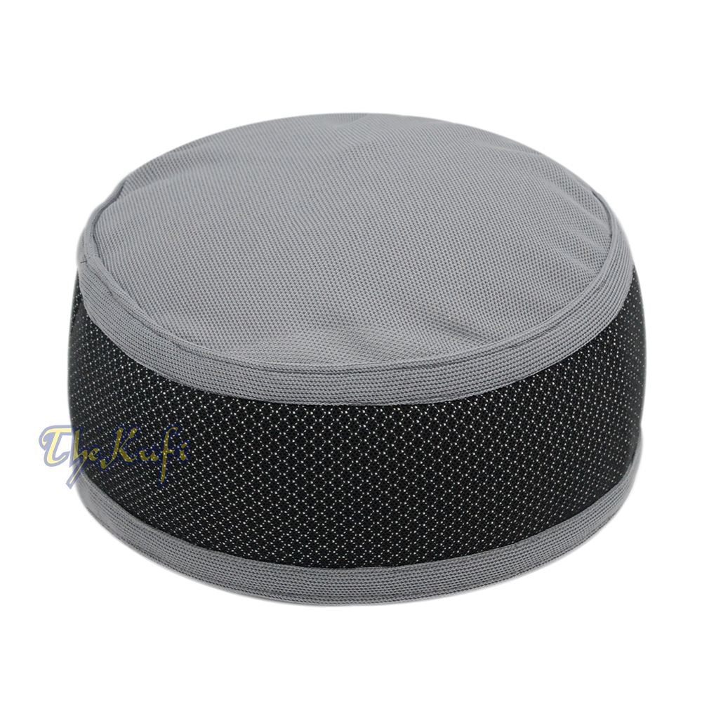 Gray and Silver Madun Vented Top Pliable Two-Color Round Kufi Hat