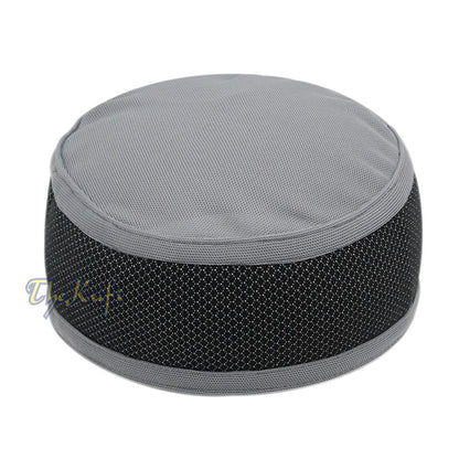 Gray and Silver Madun Vented Top Pliable Two-Color Round Kufi Hat