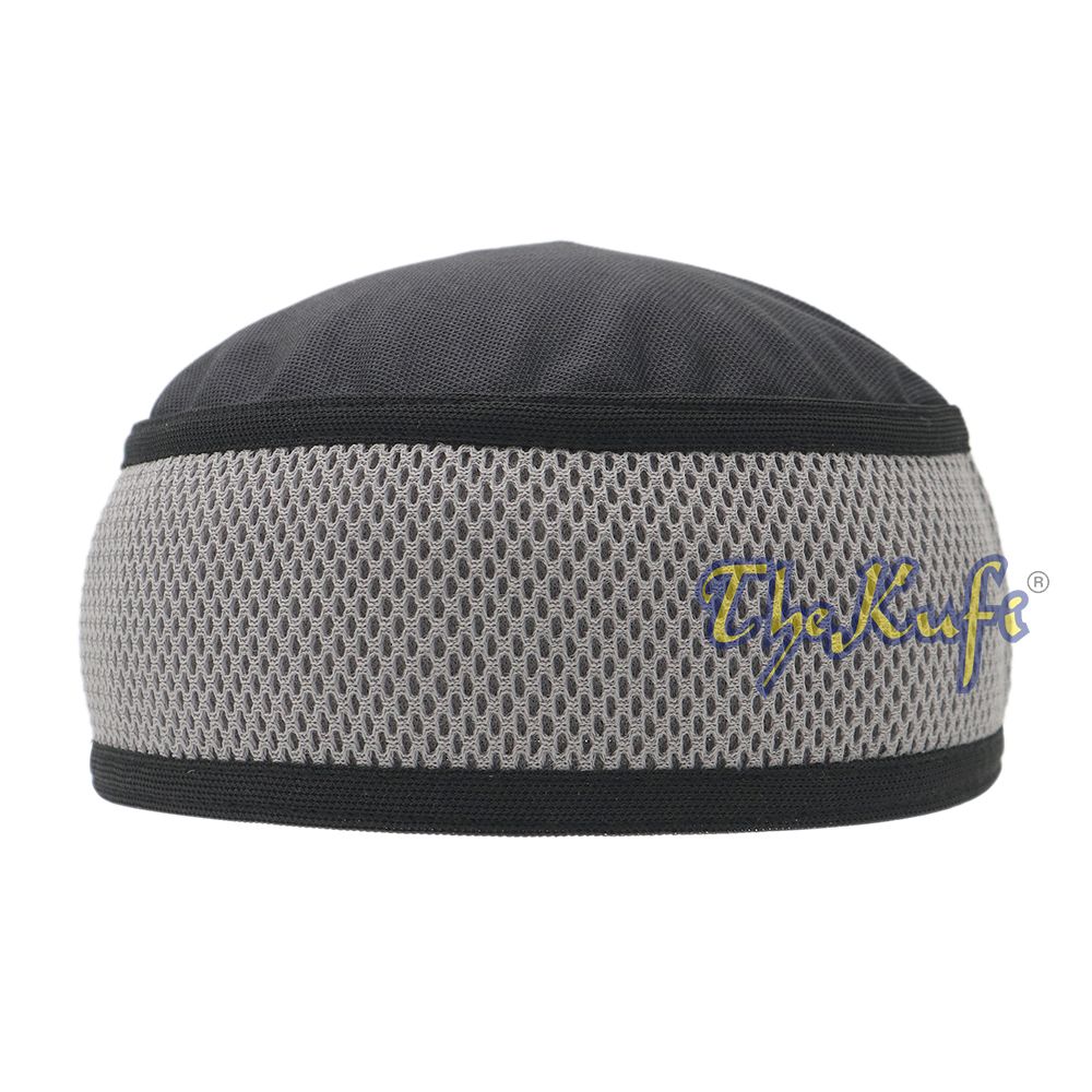 Black with Dark Gray Madun Vented Top Pliable Two-Color Round Kufi Hat