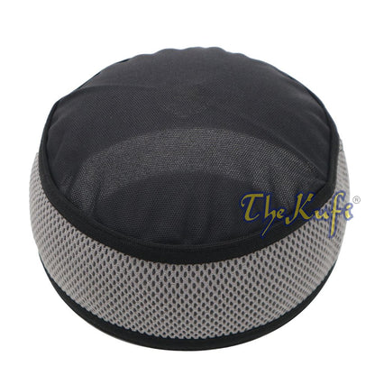 Black with Dark Gray Madun Vented Top Pliable Two-Color Round Kufi Hat