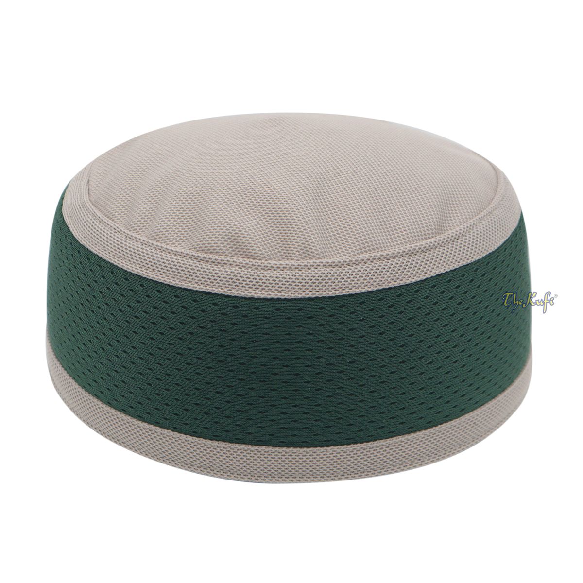 Light Khaki and Dark Green Madun Vented Top Pliable Two-Color Round Kufi Hat