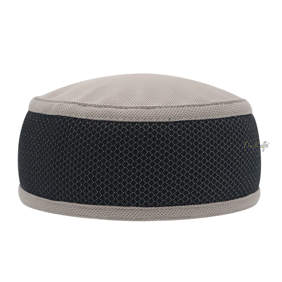 Light Khaki and Black Madun Vented Top Pliable Two-Color Round Kufi Hat