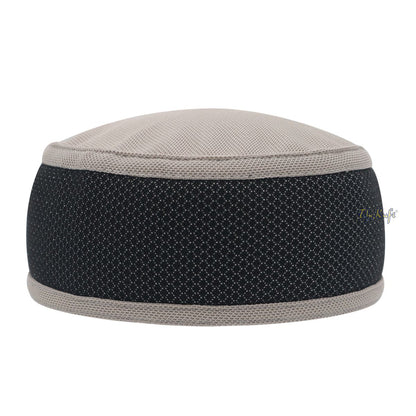 Light Khaki and Black Madun Vented Top Pliable Two-Color Round Kufi Hat