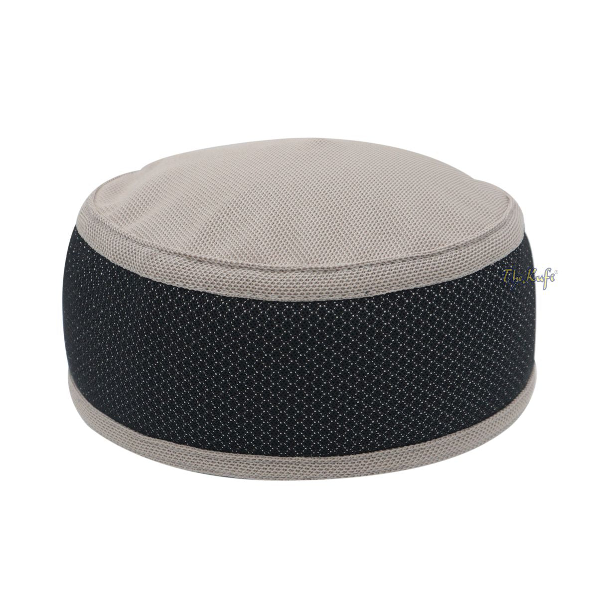 Light Khaki and Black Madun Vented Top Pliable Two-Color Round Kufi Hat