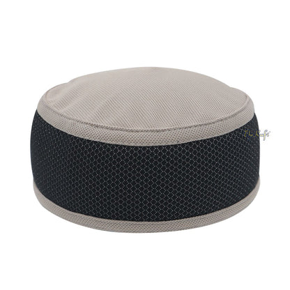Light Khaki and Black Madun Vented Top Pliable Two-Color Round Kufi Hat