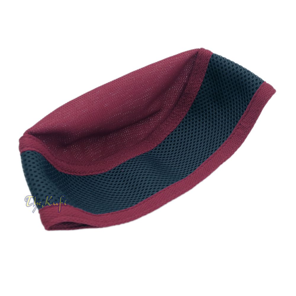 Maroon with Dark Gray Madun Vented Top Pliable Two-Color Round Kufi Hat