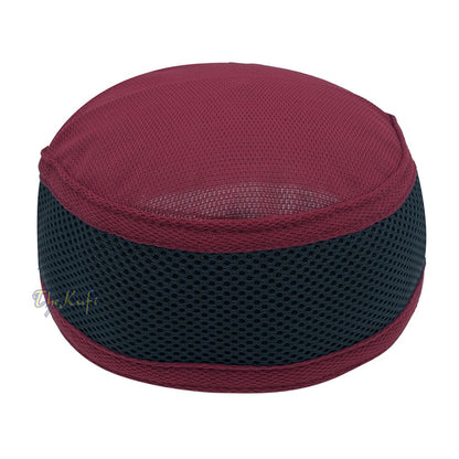 Maroon with Dark Gray Madun Vented Top Pliable Two-Color Round Kufi Hat