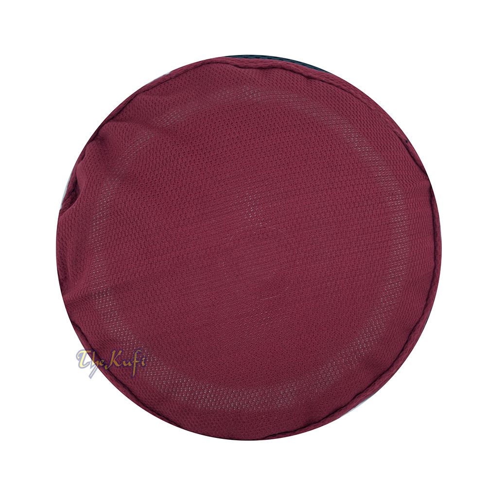 Maroon with Dark Gray Madun Vented Top Pliable Two-Color Round Kufi Hat