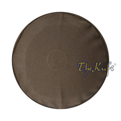 Brown and black mesh Islamic kufi cap with a breathable ventilated design from TheKufi.com.