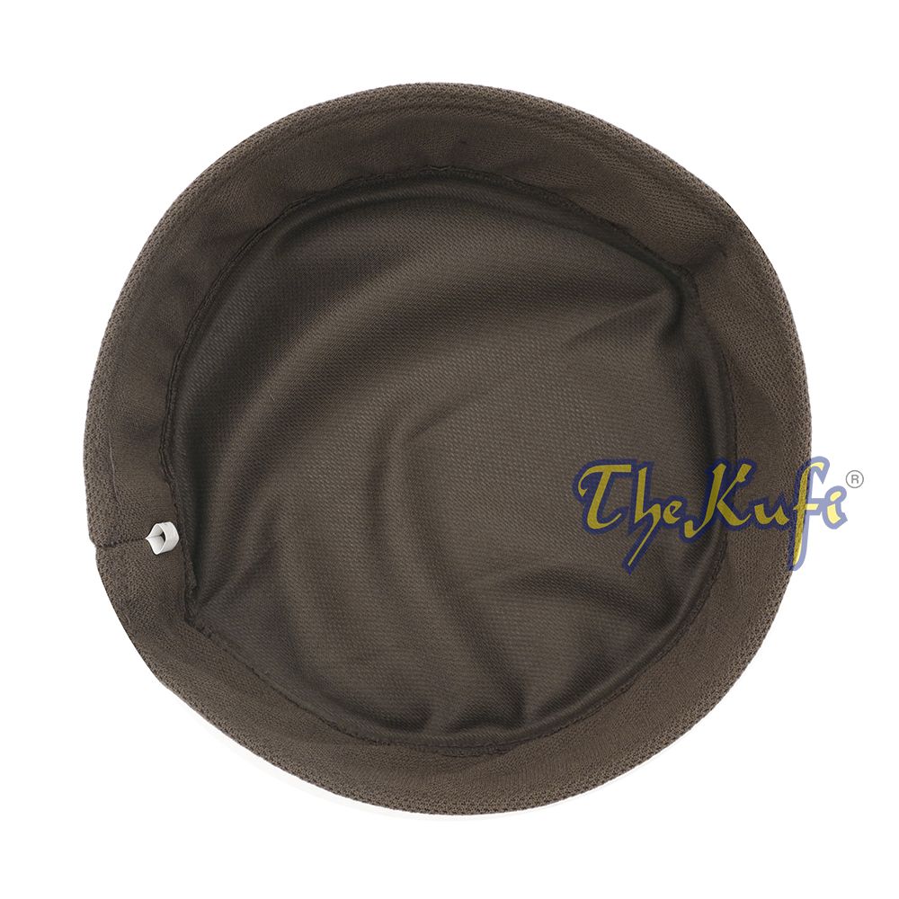 Brown and black mesh Islamic kufi cap with a breathable ventilated design from TheKufi.com.