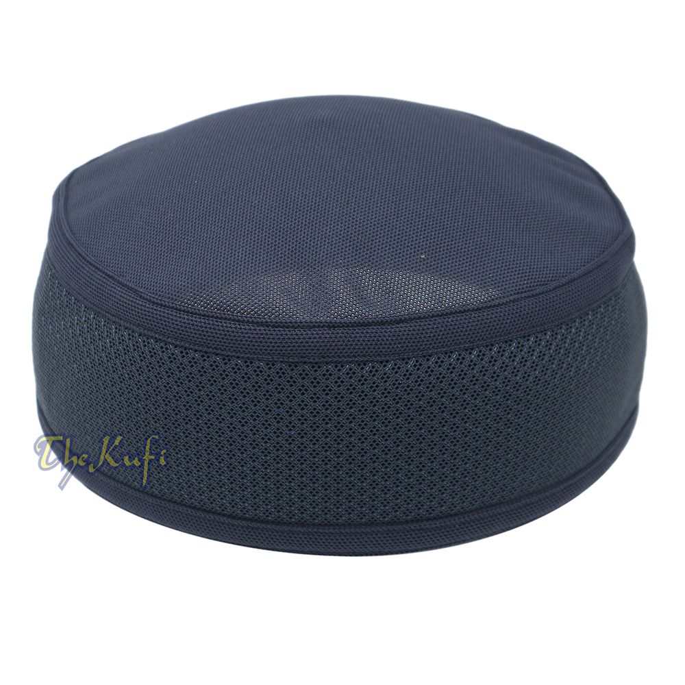 Full Dark Blue Madun Vented Top Pliable Two-Color Round Kufi Hat