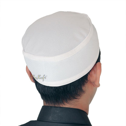 Full White Madun Vented Top Pliable Round Kufi Hat