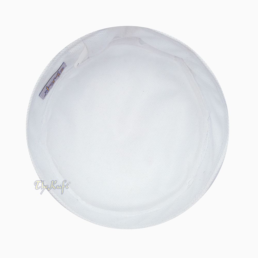 Full White Madun Vented Top Pliable Round Kufi Hat