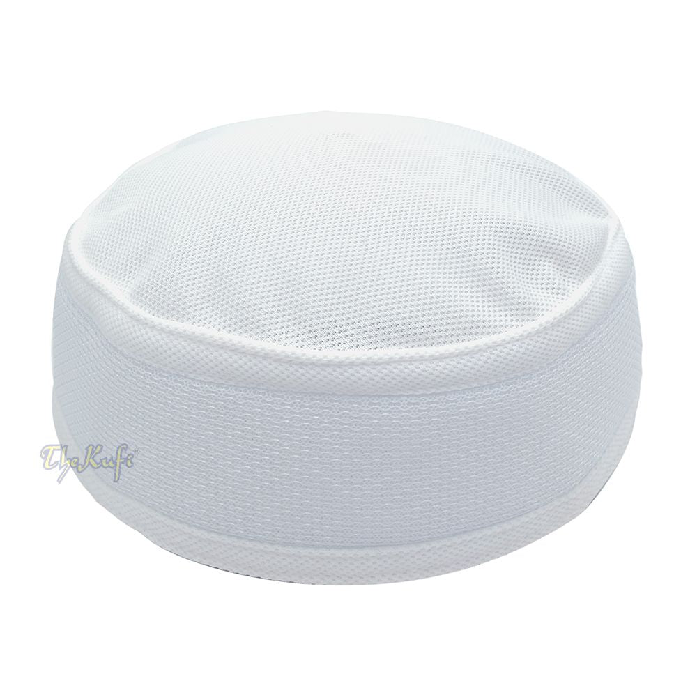 Full White Madun Vented Top Pliable Round Kufi Hat