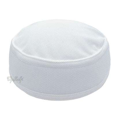 Full White Madun Vented Top Pliable Round Kufi Hat