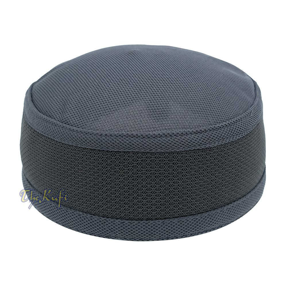 Gray with Dark Gray Madun Vented Top Pliable Two-Color Round Kufi Hat