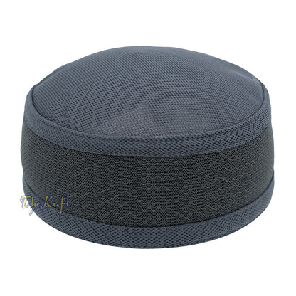 Gray with Dark Gray Madun Vented Top Pliable Two-Color Round Kufi Hat
