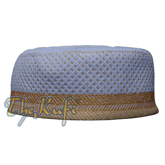 White Padded Hat with Gold Embroidery