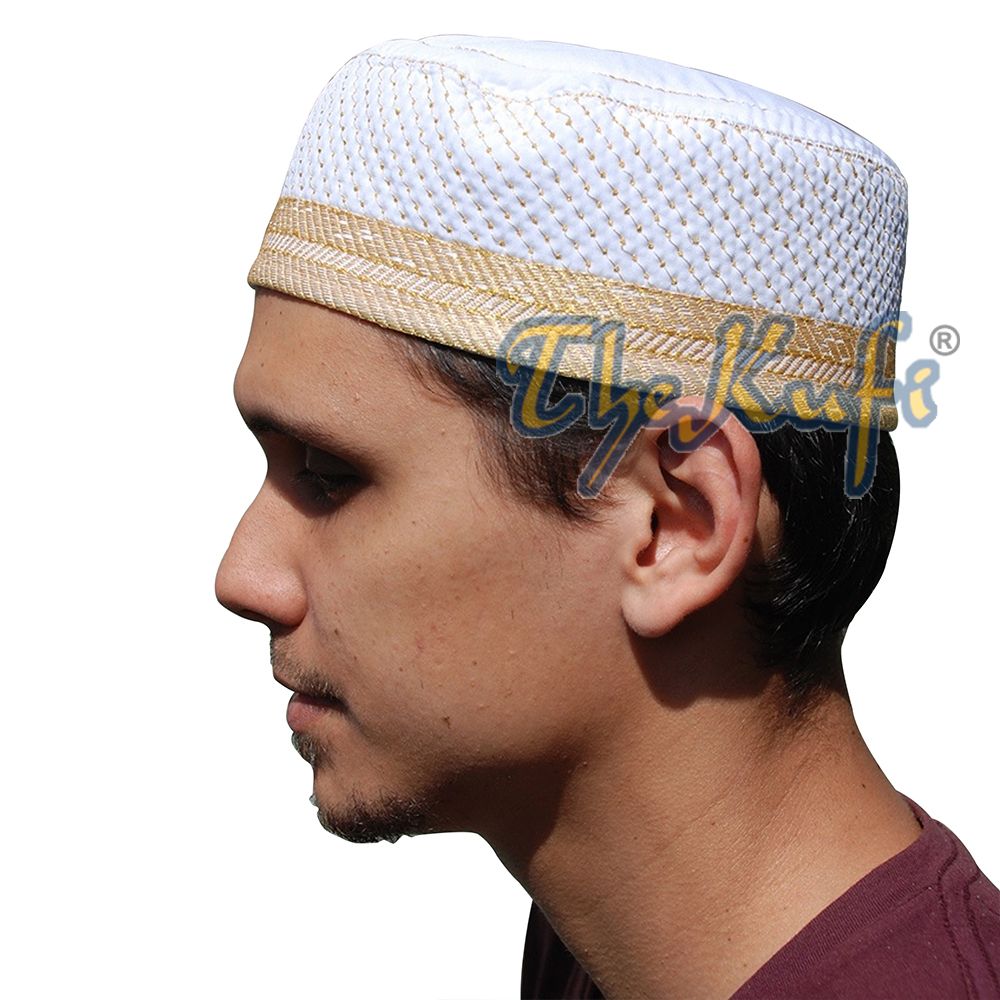 Buy 1 Get 1 Free! White Padded Hat with Gold Embroidery