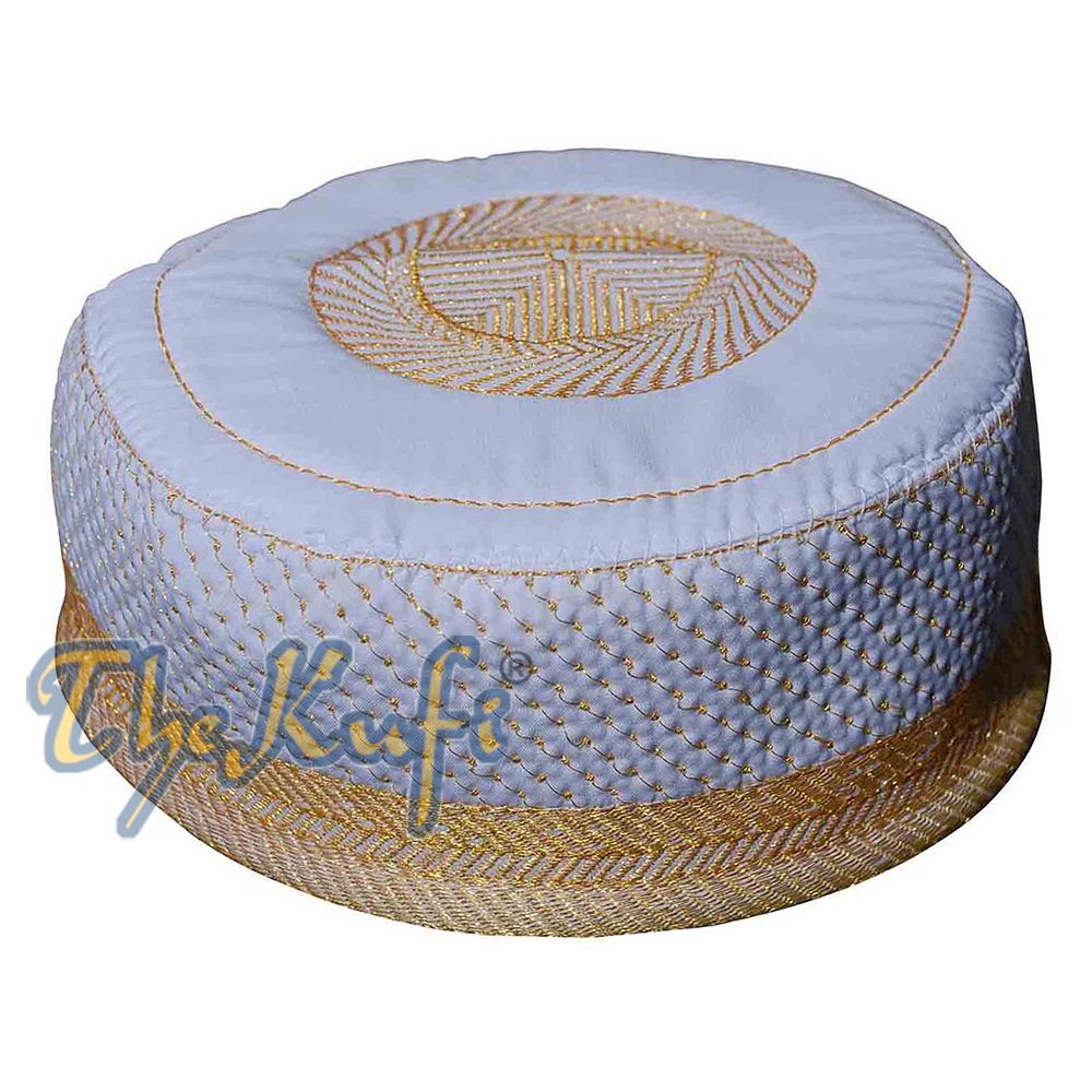 Buy 1 Get 1 Free! White Padded Hat with Gold Embroidery