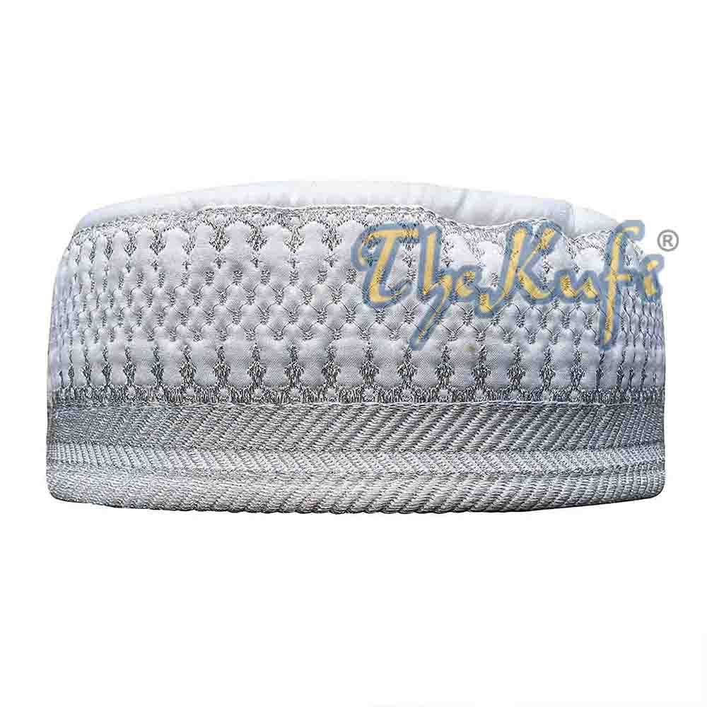 White Quilted Hat with Silver Embroidery