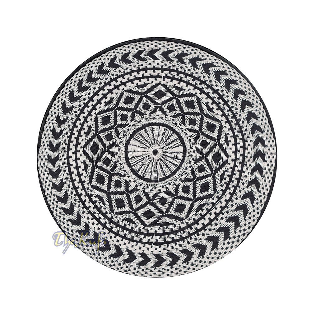 SIlver Embroidery Bugis Kufi Hat – Arrow Diamond Design Rigid Muslim Fashion Cap