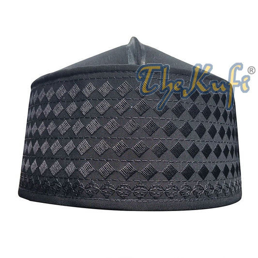 Black Rigid Embroidered Habaib Kufi with 4 Holes