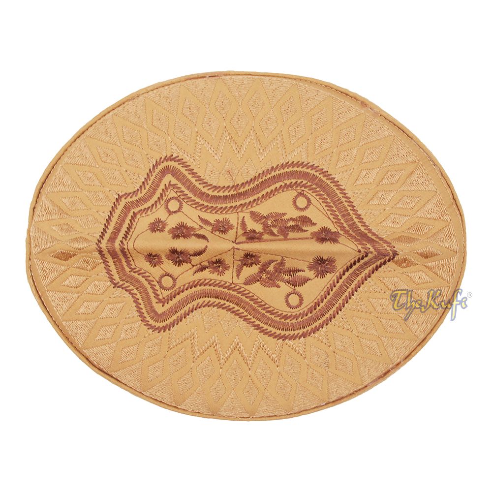 Rust Brown & Brown Assagofah Embroidered Sandal Diamond Design Creased-Top Oval Nalain Rigid Kufi Hat