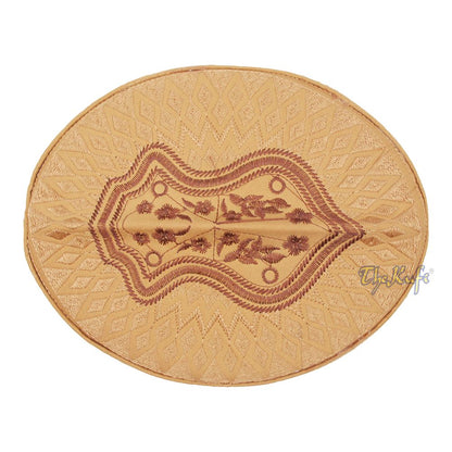 Rust Brown & Brown Assagofah Embroidered Sandal Diamond Design Creased-Top Oval Nalain Rigid Kufi Hat