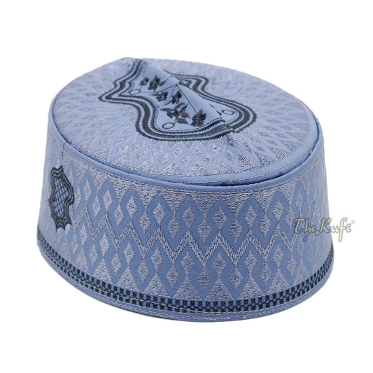 Dark Gray & Black Assagofah Embroidered Sandal Diamond Design Creased-Top Oval Nalain Rigid Kufi Hat