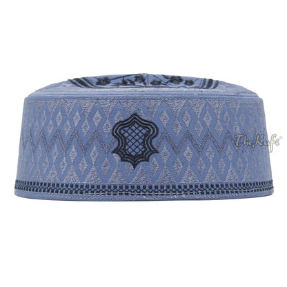 Dark Gray & Black Assagofah Embroidered Sandal Diamond Design Creased-Top Oval Nalain Rigid Kufi Hat