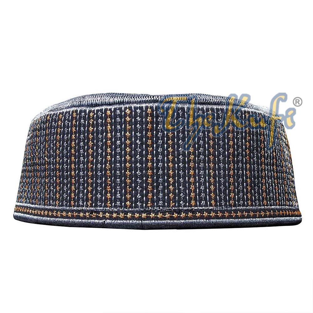 Rigid Metallic Thread Embroidered Kufi with Silver Ring