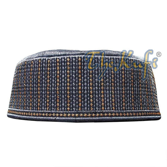 Rigid Metallic Thread Embroidered Kufi with Silver Ring