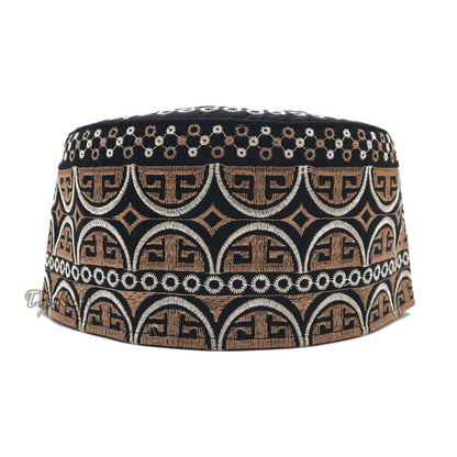 Omani Black Base with Silver Brown Arch Embroidery Kufi