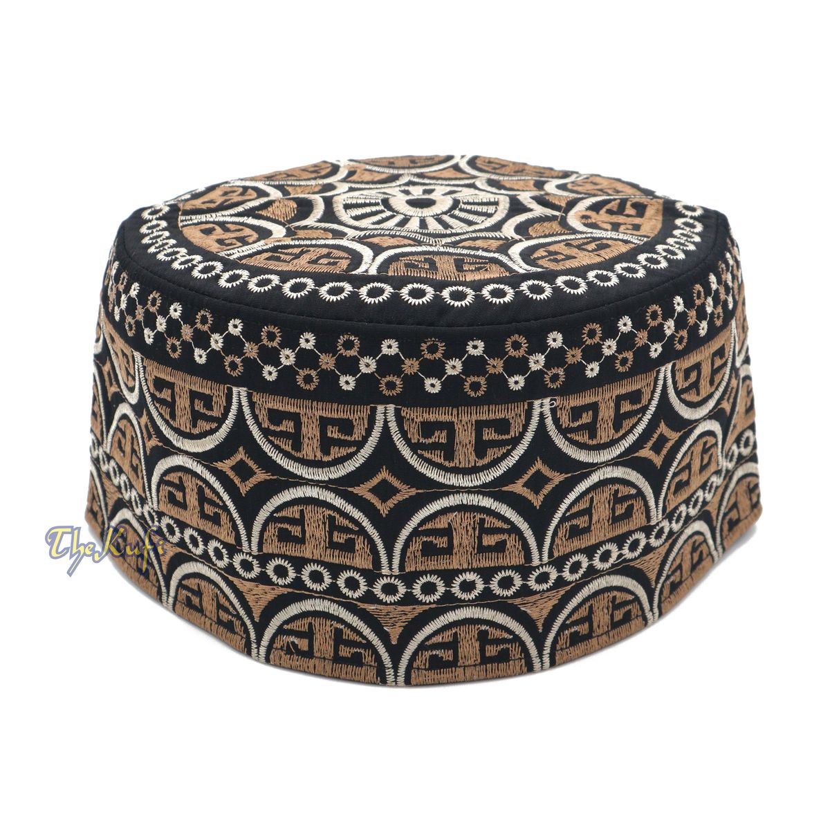 Buy 1 Get 1 Free! Omani Black Base with Silver Brown Arch Embroidery Kufi