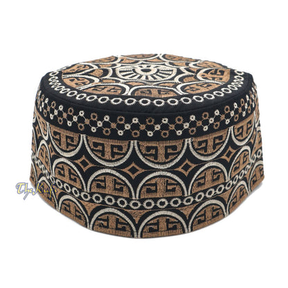 Buy 1 Get 1 Free! Omani Black Base with Silver Brown Arch Embroidery Kufi