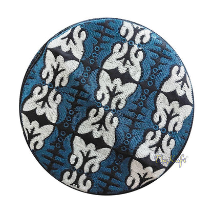 Dark Blue White Muslim Omani Kufi 4-inch Tall Butterfly Motif Islamic African Fashion Prayer Hat