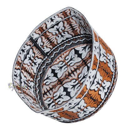 Muslim Omani Kufi Hat Rust-Brown Black White Butterfly Motif 4-inch Islamic African Yemeni Kenyan Tupi