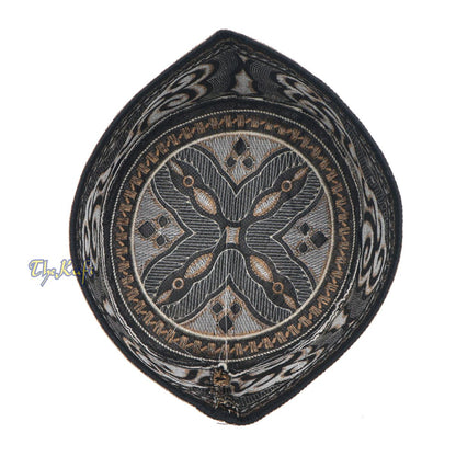 Omani Black Base with Silver Brown Cloud Embroidery Kufi
