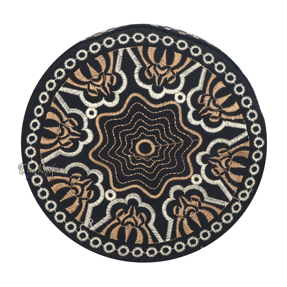 Omani Black Base with Silver Brown Flower Embroidery Kufi