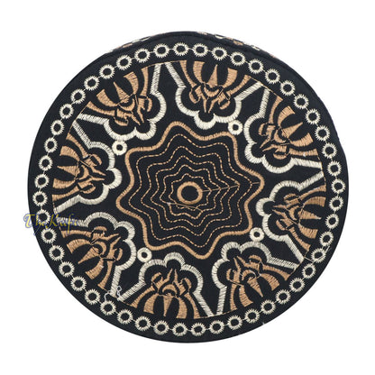 Omani Black Base with Silver Brown Flower Embroidery Kufi
