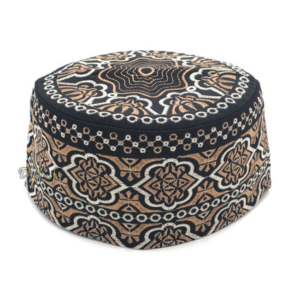 Omani Black Base with Silver Brown Flower Embroidery Kufi