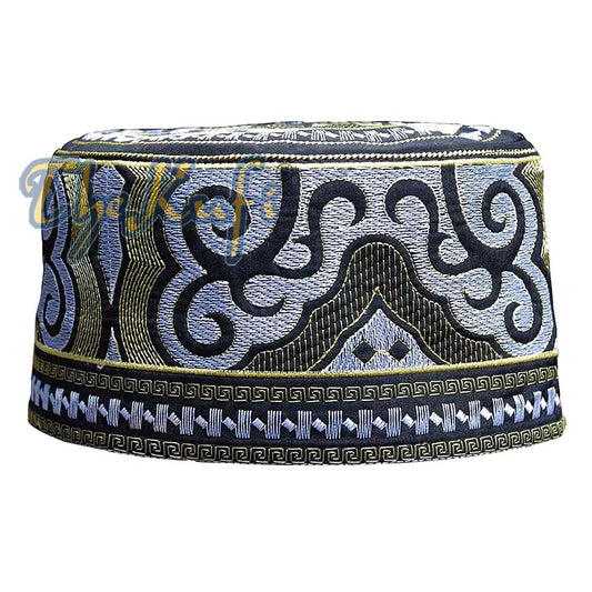 Omani Black Base with Green Yellow & Silver Embroidery Kufi
