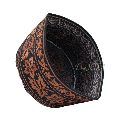 Rust Brown Omani African Yemeni Embroidered Leaf & Flower Design Muslim Kufi Hat