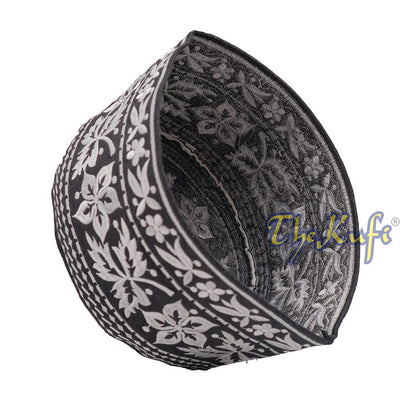 Silver Omani African Yemeni Embroidered Leaf & Flower Design Muslim Kufi Hat
