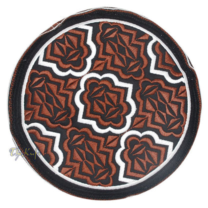 Tall Brown White Omani-Style African Kenyan Muslim Kufi Hat 4-inch Embroidered Minar Arabesque Motif Tupi