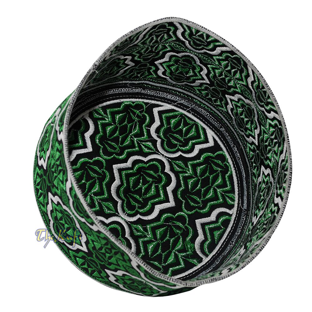 Madinah Green Muslim Omani Kufi Hat 4-inch Tall Minar Design Black White Accent Islamic African Fashion Prayer Cap