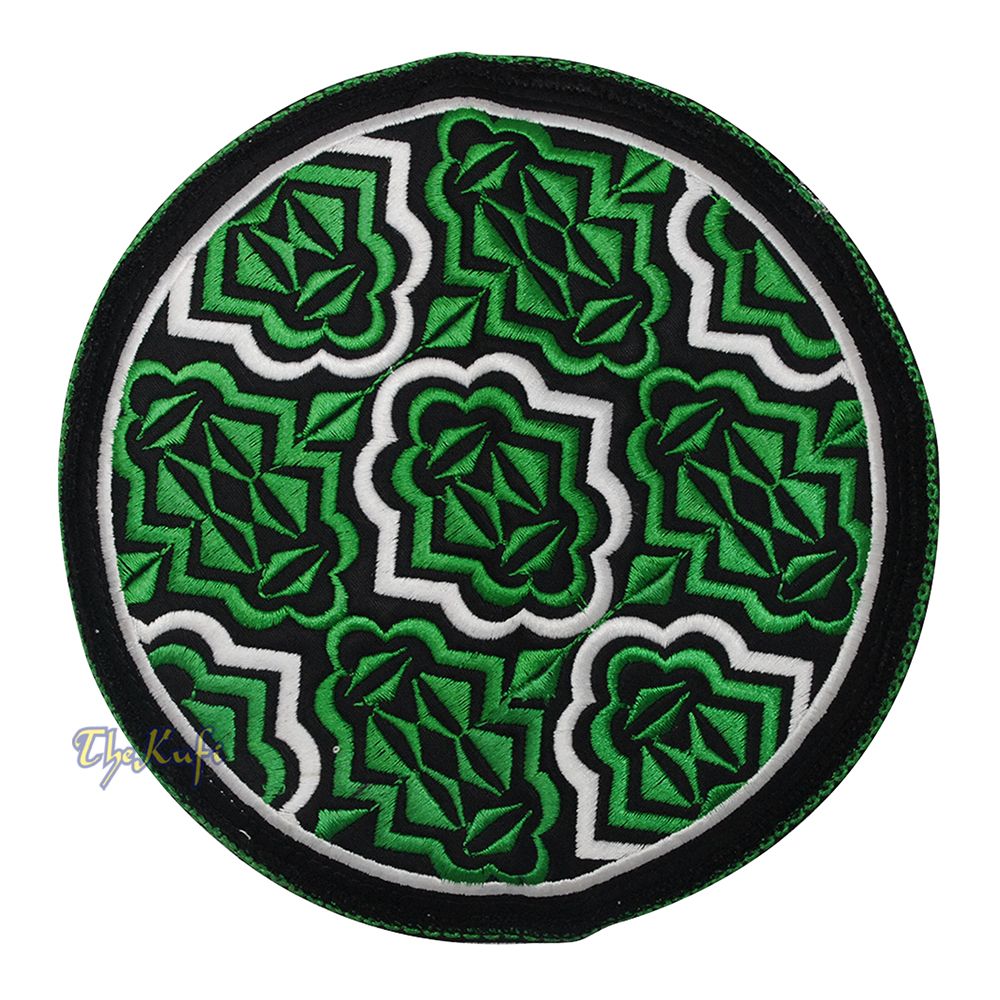 Madinah Green Muslim Omani Kufi Hat 4-inch Tall Minar Design Black White Accent Islamic African Fashion Prayer Cap
